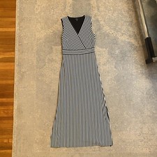 IMNYC Isaac Mizrahi Dress Womens Small Black Stripe Sleeveless Wrap Maxi Knit