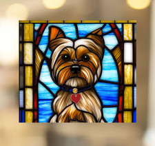 Vinilo reposicionable Yorkie Dog imitación vitral WINDOW ADLING tamaño 9,1"