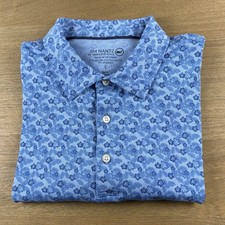 Vineyard Vines x Jim Nantz Mens L Blue Hibiscus Floral AOP Golf Polo Performance