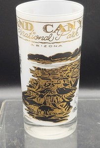 Vintage Grand Canyon Souvenir glass, frosted inside, gold and black 