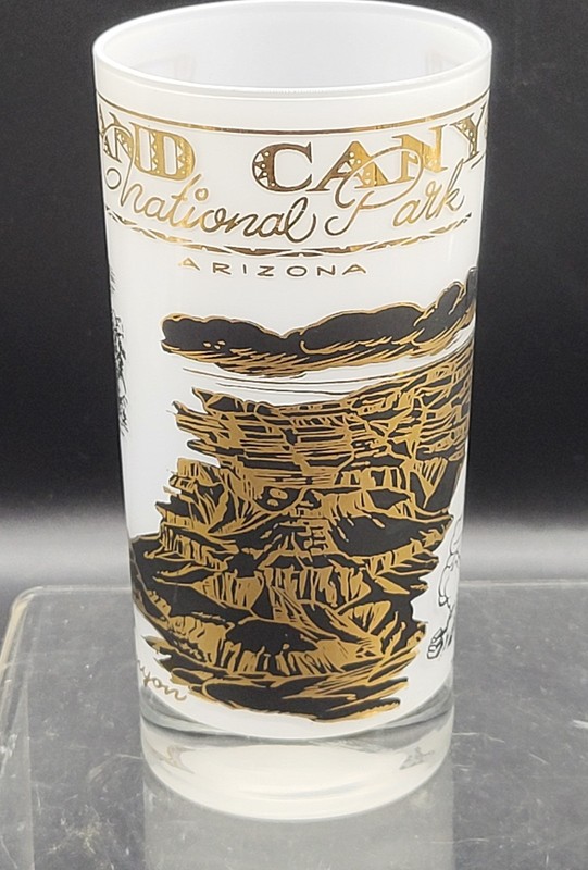 Vintage Grand Canyon Souvenir glass, frosted inside, gold and black 