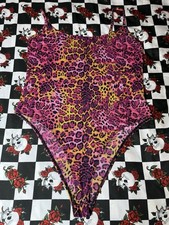 Forever 21 Plus Leopard Bodysuit Women s 0X Pink Yellow Animal Print