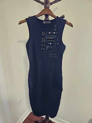 Abito donna Versace Auth nero in maglia senza maniche lunghezza media