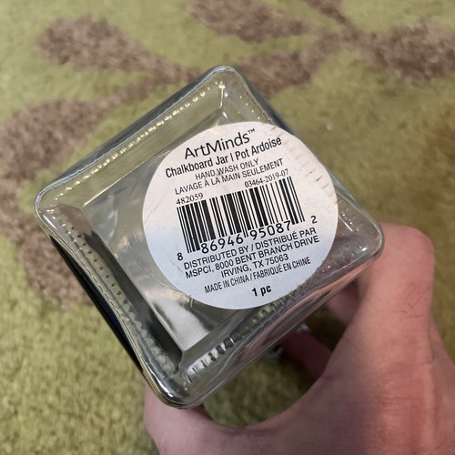 ART MINDS LOCK TOP SQUARE CHALKBOARD JAR 4-1/2" TALL 2-3/4" WIDE NEVER USED - Picture 2 of 3