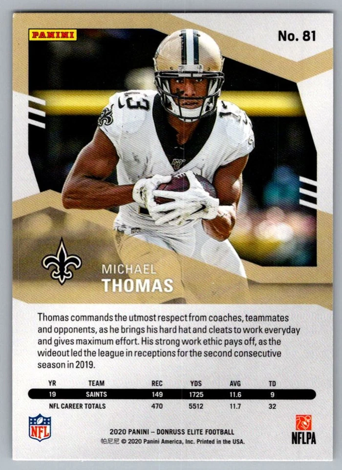 2019 Panini Obsidian Electric Etch Orange Michael Thomas New Orleans Saints #81 - Image 2 of 2