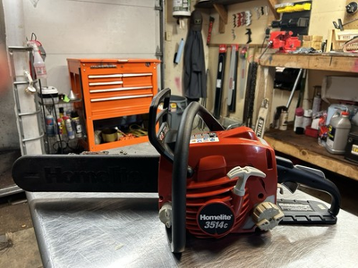 #ad Homelite 3514C Gas Chainsaw Red Black Two Handed Grip Plastic Metal $100.00