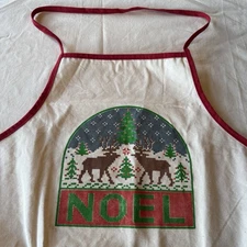 Vintage Christmas Apron Reindeer Noel Innovo Inc Made In USA Cotton Polyester