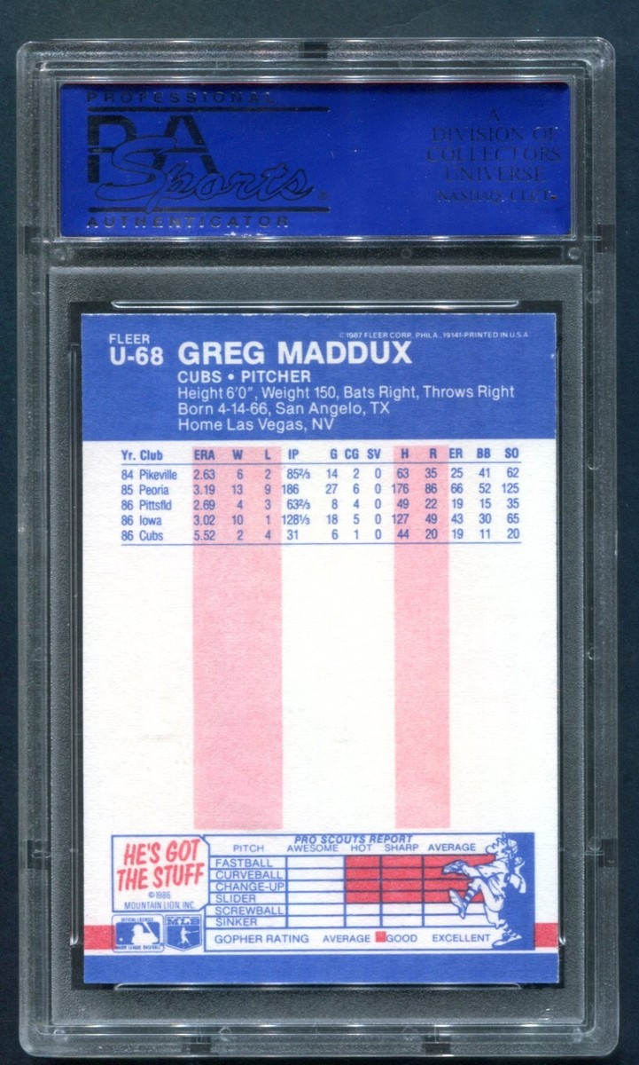 1987 Fleer Update Greg Maddux RC #U-68 PSA 9 MINT HOF | eBay