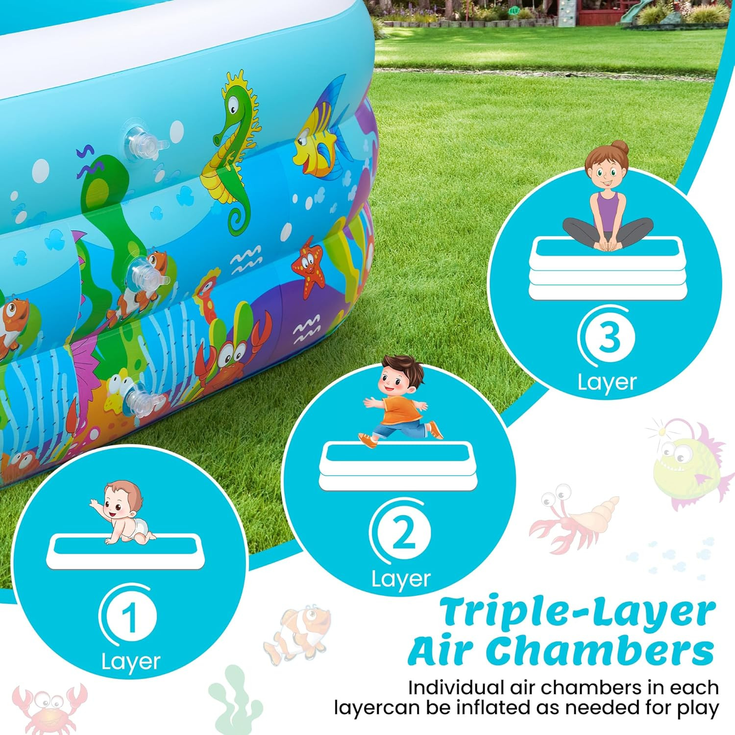 Inflatable Swimming Pool 120"X72"X22" Blow up Pool, Full-Sized above Ground Fami