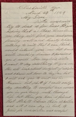 59th Illinois Infantry Lewis Roloson Civil War Letter Clarksville Tennessee