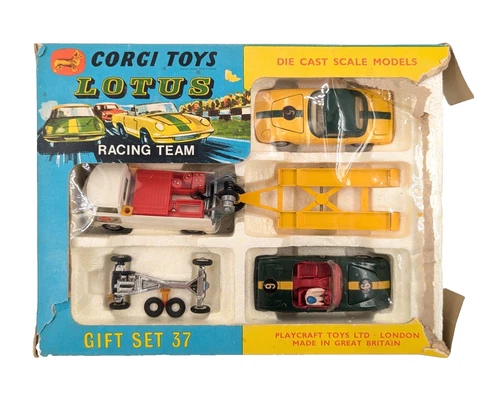 Rare Vintage Corgi Toys Lotus Racing Team Die Cast Cars Gift Set no.37 In Box