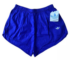 Vintage ADIDAS Track Shorts Blue with White Trefoil Large Running BNWT Deadstock