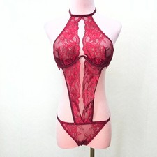 La Senza Red Floral Unlined Halter Neck Lace Bodysuit Womens Size S NWOT