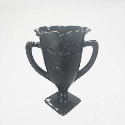 LE Smith Black Amethyst Dancing Nymphs Loving Cup Trophy Vase 1930s Depression