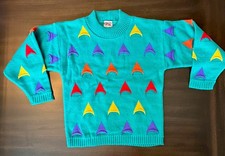 Vintage Carters Kids Sweater Size 8 Teal Geometric Knit 80s 90s Triangles EUC