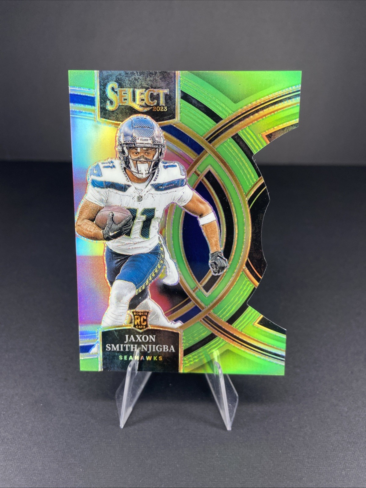 2023 Select Jaxon Smith-Njigba #174 Neon Green Prizm Die-Cut /499 (RC)
