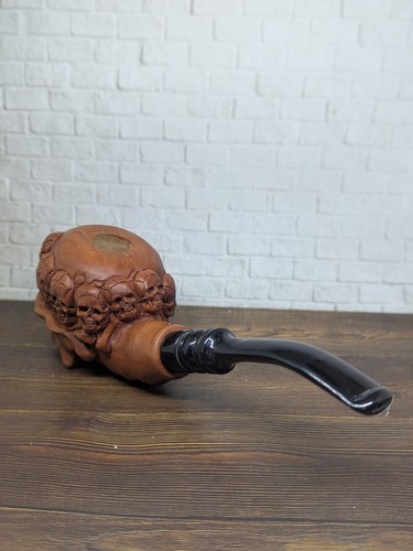 Skull Skeleton Head Group Tobacco Smoking Pipe from Wood Hand Carved - Picture 4 of 10