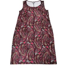 Catherines Dress Midi Tank Black Red Paisley Slinky Wrinkle Free 0X