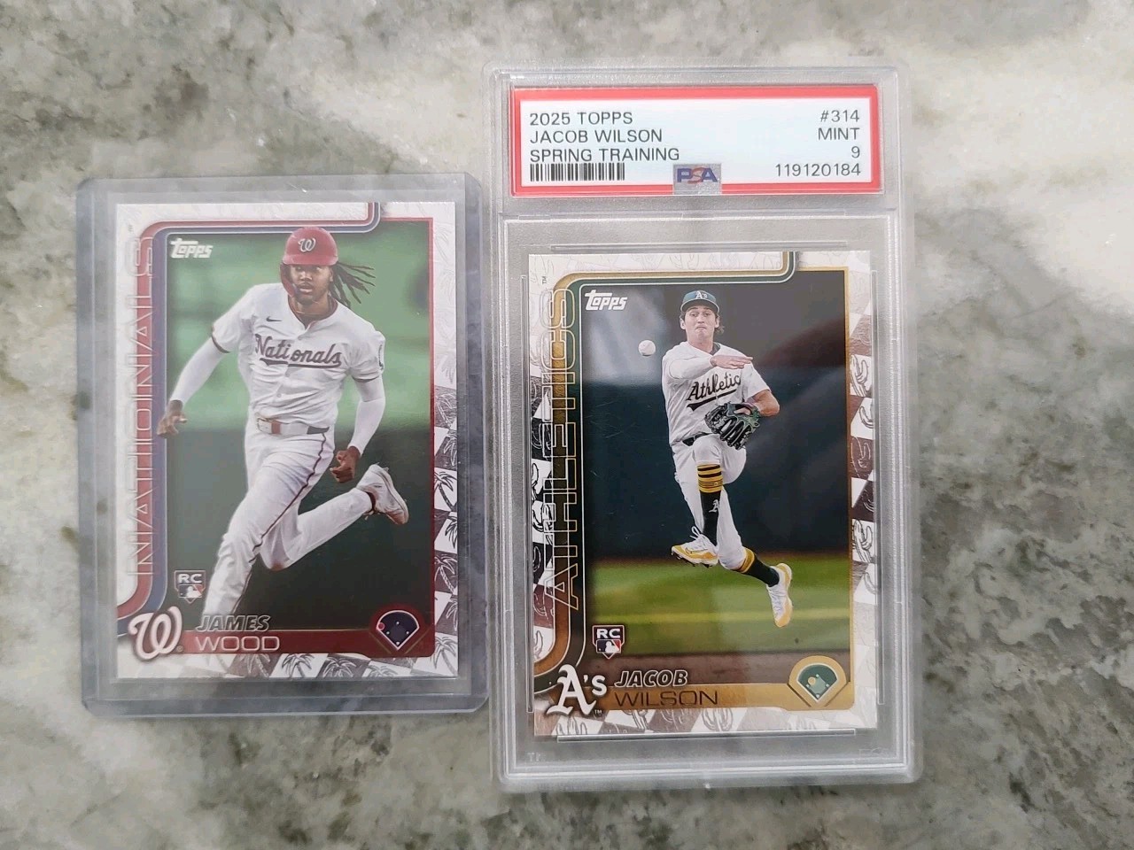 2025 Topps Series 1 #314 Spring Training Foil RC Jacob Wilson PSA 9 & James Wood