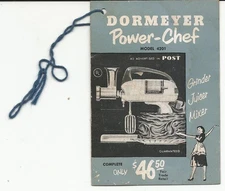 Rare Vintage Dormeyer Power Chef Model 4201 Electric Mixer Grinder Juicer Tag