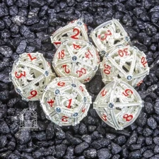 Sage’s Dragon Orb Silver Blue Diamond Hollow Metal Polyhedral Dice Set