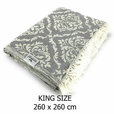 CARENESSE Plaid Bedspread BAROQUE KING SIZE Grey Couch Blanket Sofa Blanket 260 x 260 Cotton