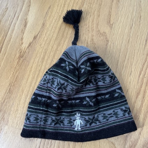 Smartwool Brown Green Nordic Fair Isle Merino Wool Tassel Beanie Hat Size OS