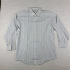 Brooks Brothers Dress Shirt Mens 17 - 33 Blue Yellow Striped Classic Button Up