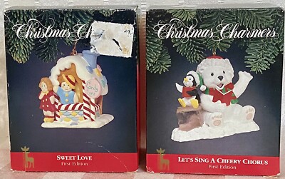 Lot of 2 Vintage 1990 s Santa's Best Collectable Christmas Charmers Ornaments