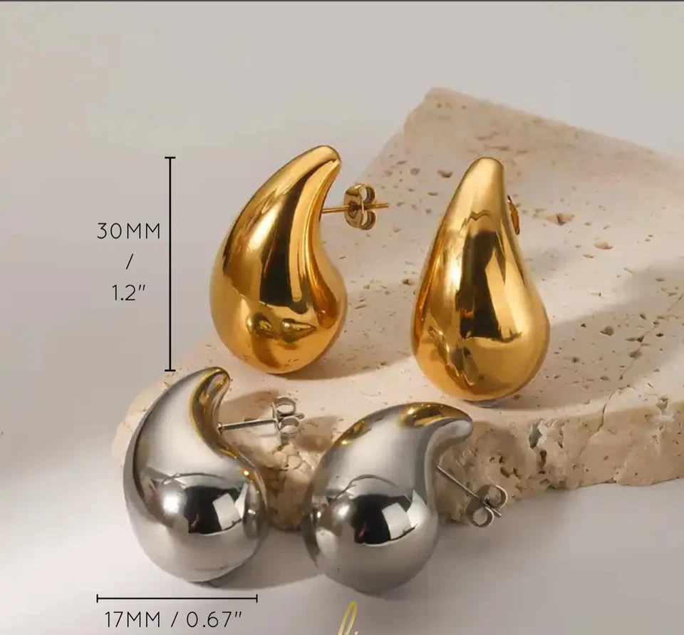 Pendientes colgantes gruesos chapados en oro de 18k, pendientes colgantes chapados en oro blanco Foto 4 de 4