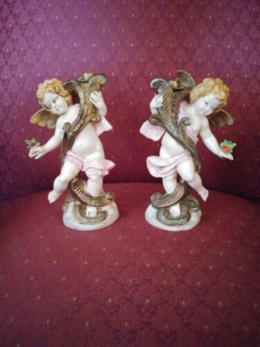Pair of Vintage Fontanini Italian Cherub Candle Holders 6.5 Inches Tall. - Picture 1 of 5