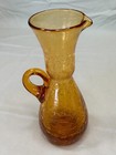 Amber Crackle Pitcher Vase Hand Blown 7 1/2" Tall