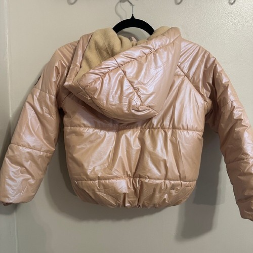 Bearpaw Puffer Jacket Hooded Quilted Lightweight Coat Shiny Pink Size 8 - Picture 5 of 6