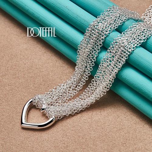 DOTEFFIL 925 Sterling Silver Multi-Chain Heart Necklace Bracelet Charm Jewelry - Picture 2 of 6