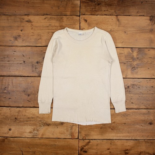 T-shirt bianca Lee vintage media anni 80 made in USA manica lunga maglietta crema termica