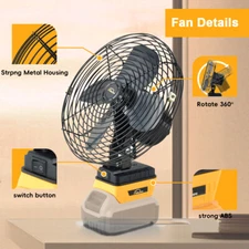 Portable Cordless Jobsite Fan For Dewalt 20V Battery,Brushless With USB