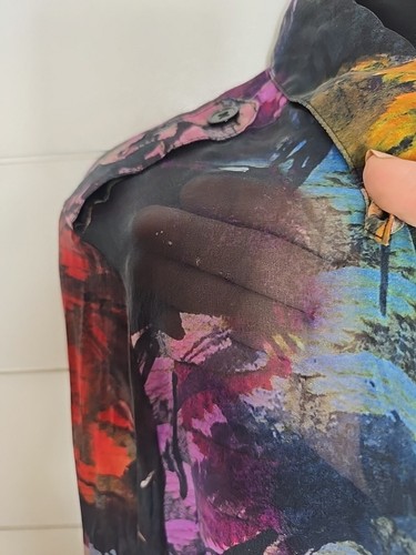 Hilton Hollis Womens 100% Silk Floral Button Up Size M Flaw - Picture 8 of 12
