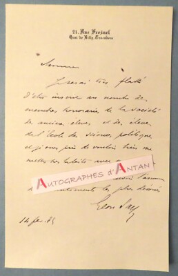   L.A.S 1885 Léon SAY Alumni Schule Politikwissenschaft Pdt Senat Brief