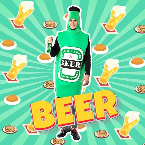Disfraz de botella de cerveza para hombre adulto juego de rol Oktoberfest traje disfraz de Halloween - Imagen 7 de 9