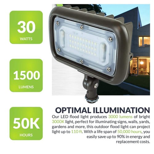 Commercial Electric Floodlight Integrated Led Weather Resistant 30W Line Voltage - Picture 4 of 8