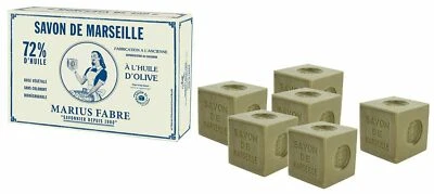 SAVON DE MARSEILLE 72% d''Huile d'Olive - Boite de 6 X 400 Gr Marius Fabre