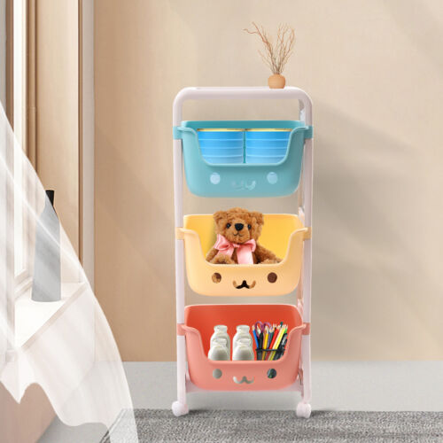 3-Tier Kids Toy Organizer Storage Bin Box Plastic Shelf Rack Playroom Rolling