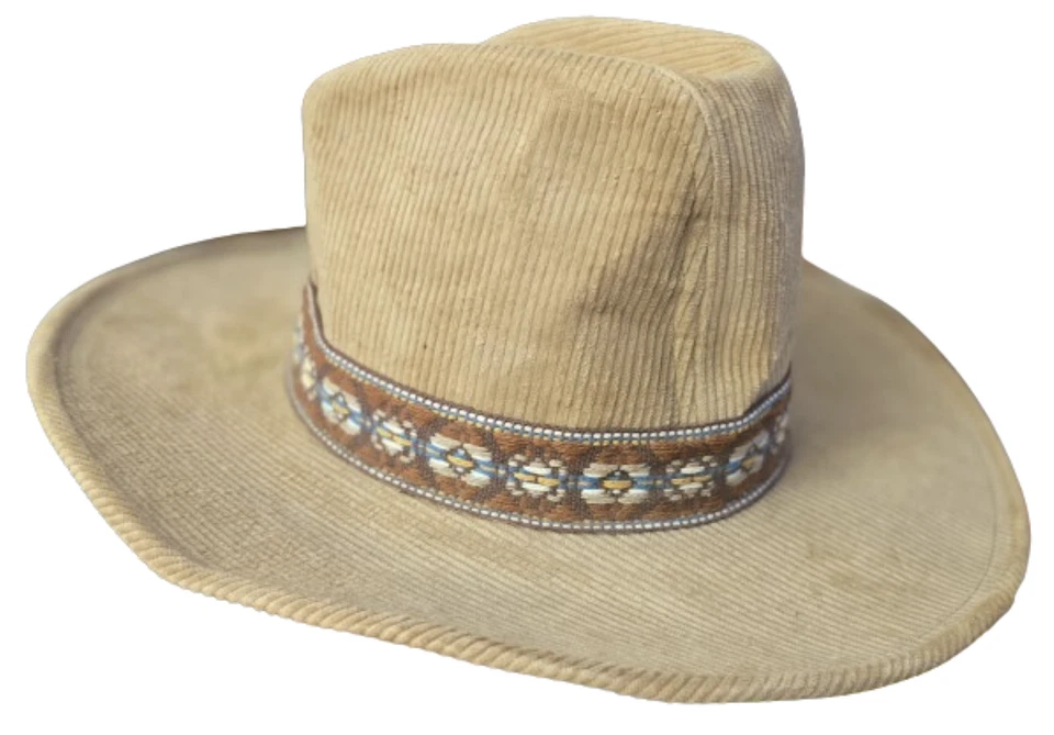 ¡Sombrero de vaquero vintage de pana emplumada con banda! Grande - Tachuelas! Dorfman Pacific Co Foto 2 de 4