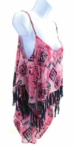 Womens Pink and Navy Blue Geometric Sleeveless Romper with Tassels Size Medium - Picture 8 of 12