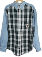 Vintage Disney Store Mickey Mouse Plaid Flannel Button Up Size Medium Disneyana