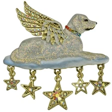 KIRKS FOLLY OVER THE RAINBOW BRIDGE ANGEL DOG PIN PENDANT GOLDTONE
