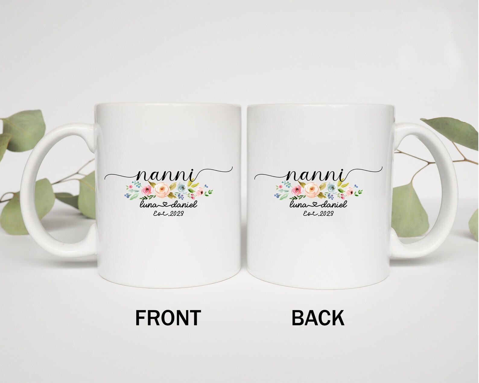 Custom Nanni Est 2023 Mug Nanni Floral With Kids Name Promoted To Nanni Retro Co