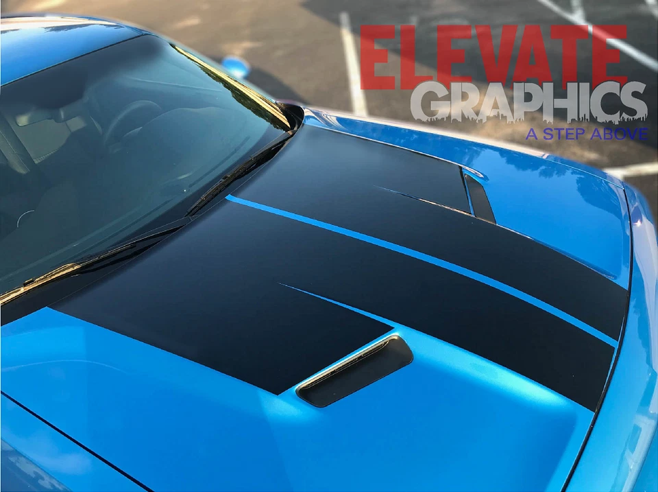 Calcomanías adhesivas con gráficos de vinilo para capó deportivo a rayas Dodge Challenger 2015-2023 Foto 2 de 4