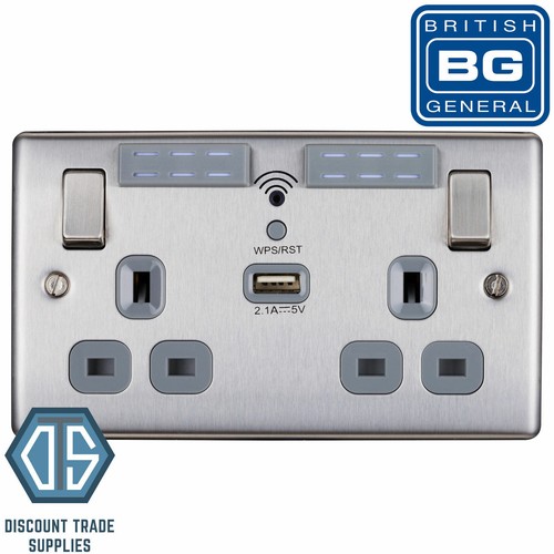 BG Nexus Brushed Steel Switches & Sockets Full Range Satin Chrome Grey Inserts - Picture 27 of 91