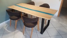 ⭐ Esstisch Eiche Massiv River Table Epoxidharz Baumkante 195x95cm geölt